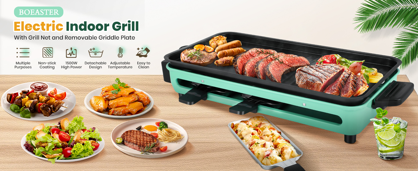 2 IN 1 Raclette Table Grill, Electric Indoor Grill Korean BBQ Grill, 1500W